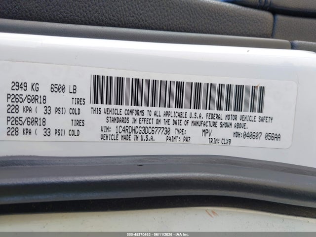 2013 Dodge Durango Crew მანქანა იყიდება აუქციონზე, vin: 1C4RDHDG3DC677730, აუქციონის ნომერი: 45370463