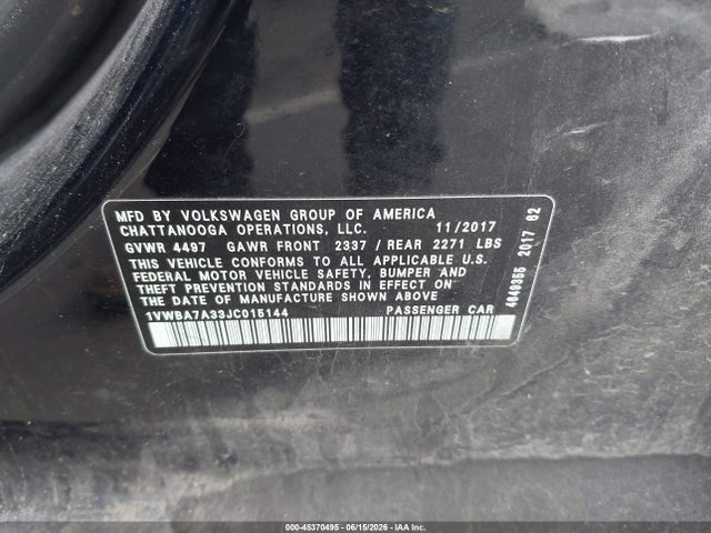Aukcja sprzedaży 2018 Volkswagen Passat 2.0t Se, vin: 1VWBA7A33JC015144, numer aukcji: 45370495