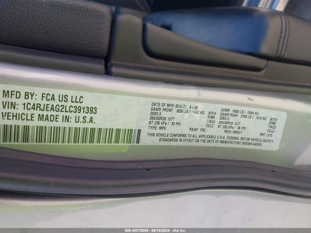 1C4RJEAG2LC391393 Jeep Grand Cherokee Altitude 4x2