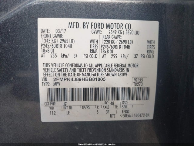 Ford EDGE SEL 2017 2FMPK4J89HBB81805 Image 9