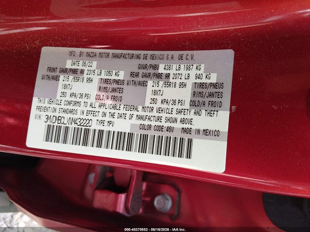 Aukcja sprzedaży 2022 Mazda Cx-30 Preferred, vin: 3MVDMBCLXNM432220, numer aukcji: 45370552