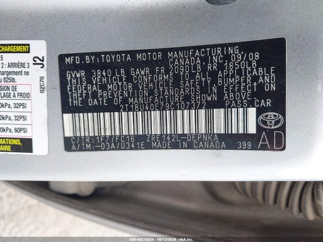 Aukcja sprzedaży 2009 Toyota Corolla Xle, vin: 2T1BU40E79C107372, numer aukcji: 45370554