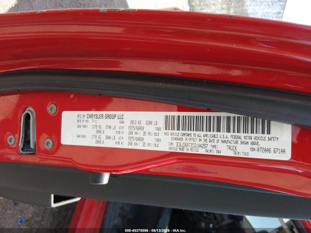 Продажа на аукционе авто 2012 Ram 1500 St, vin: 3C6JD6AT2CG104257, номер лота: 45370596