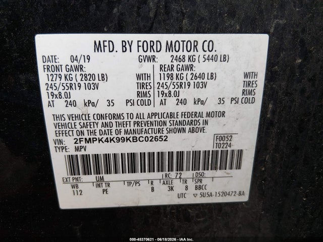 Ford Edge Titanium 2019 2FMPK4K99KBC02652 Image 9