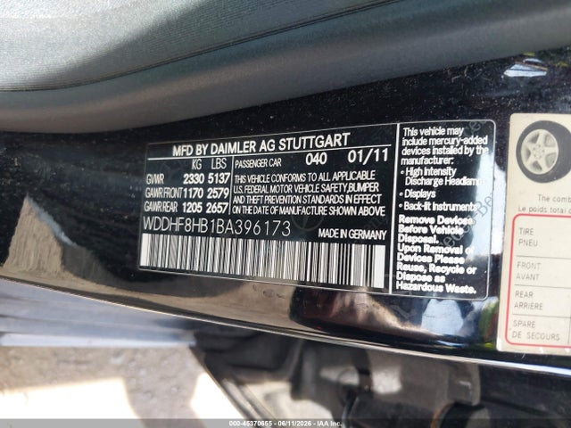 Aukcja sprzedaży 2011 Mercedes-benz E 350 4matic, vin: WDDHF8HB1BA396173, numer aukcji: 45370655