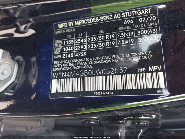 Продаж на аукціоні авто 2020 Mercedes-benz Glb 250, vin: W1N4M4GB0LW032557, номер лоту: 45370669