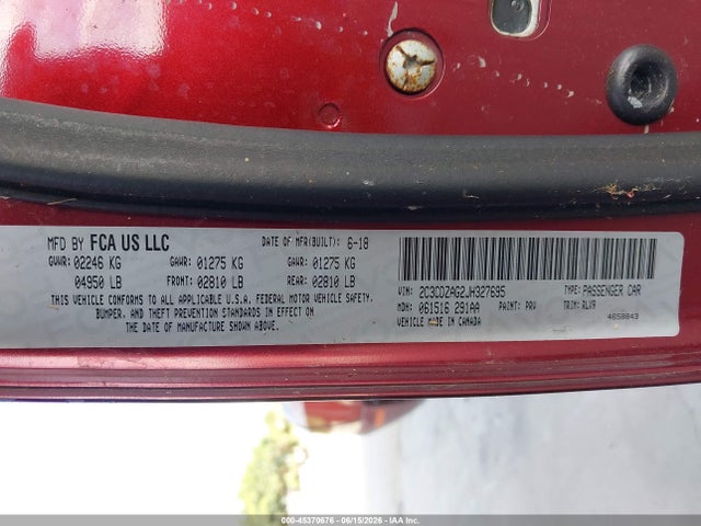Aukcja sprzedaży 2018 Dodge Challenger Sxt Plus, vin: 2C3CDZAG2JH327695, numer aukcji: 45370676