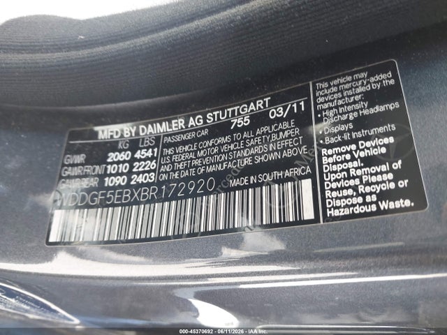 45370692 :رقم المزاد ، WDDGF5EBXBR172920 vin ، 2011 Mercedes-benz C 300 Sport مزاد بيع