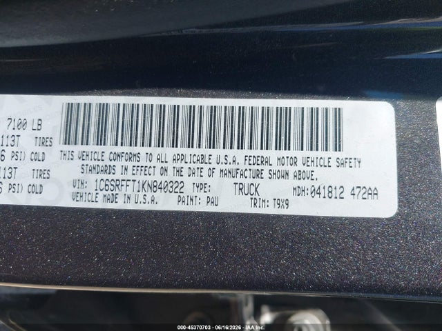 1C6SRFFT1KN840322 RAM 1500 Big Horn/lone Star 4x4 5&#039;7 Box