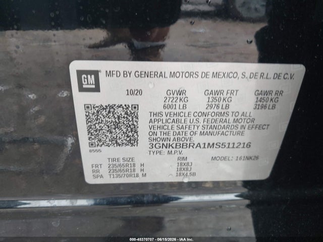 3GNKBBRA1MS511216 Chevrolet Blazer Fwd 1lt