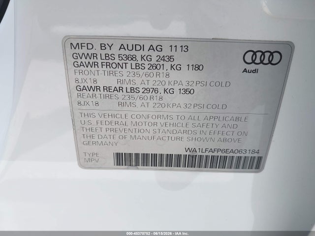 Aukcja sprzedaży 2014 Audi Q5 2.0t Premium, vin: WA1LFAFP6EA063184, numer aukcji: 45370752