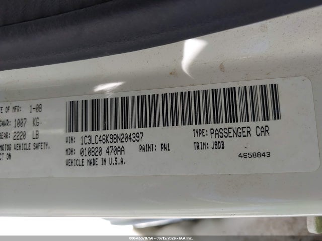 45370758 :رقم المزاد ، 1C3LC46K98N204397 vin ، 2008 Chrysler Sebring Lx مزاد بيع