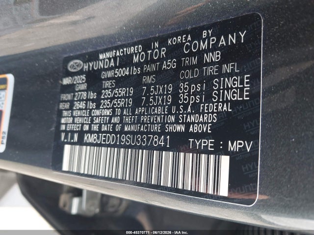 Auction sale of the 2025 Hyundai Tucson Hybrid Limited, vin: KM8JEDD19SU337841, lot number: 45370771