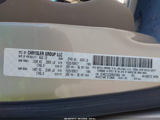 Aukcja sprzedaży 2013 Chrysler Town & Country Touring-l, vin: 2C4RC1CG3DR537860, numer aukcji: 45370772