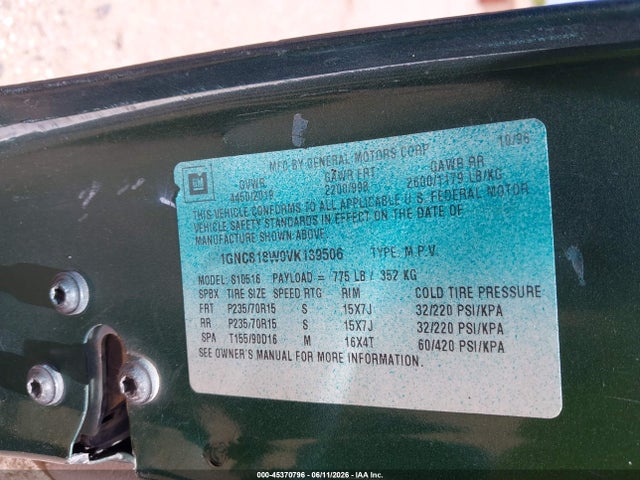 Продаж на аукціоні авто 1997 Chevrolet Blazer Ls, vin: 1GNCS18W0VK139506, номер лоту: 45370796