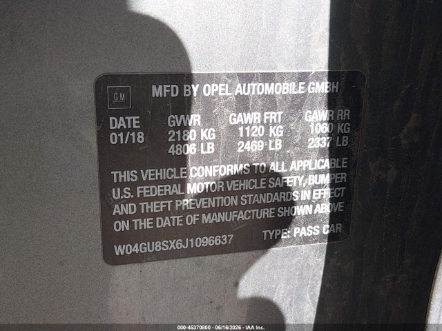 45370800 :رقم المزاد ، W04GU8SX6J1096637 vin ، 2018 Buick Regal Tourx Preferred مزاد بيع