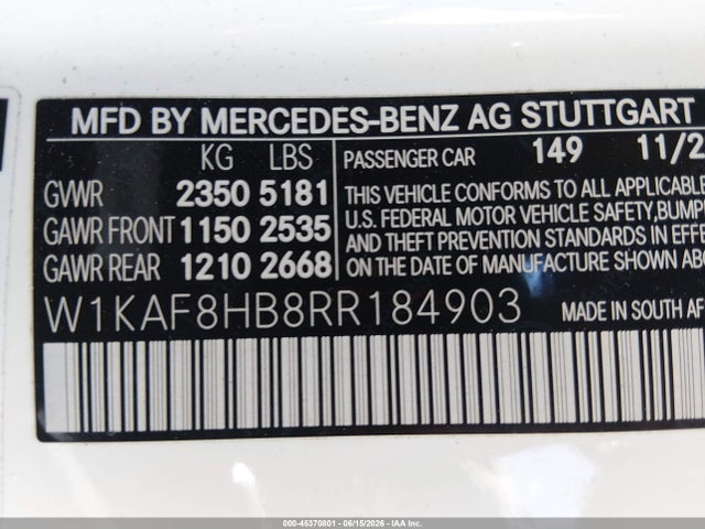 W1KAF8HB8RR184903 Mercedes-Benz Amg C 43 4matic