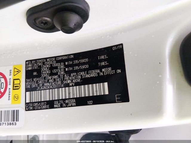 Aukcja sprzedaży 2019 Lexus Rx 350l Premium, vin: JTJGZKCA1K2011114, numer aukcji: 45370805
