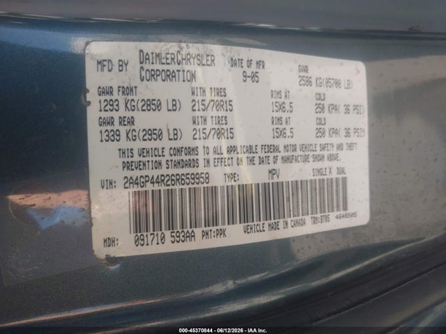 Продажа на аукционе авто 2006 Chrysler Town & Country Lx, vin: 2A4GP44R26R659958, номер лота: 45370844