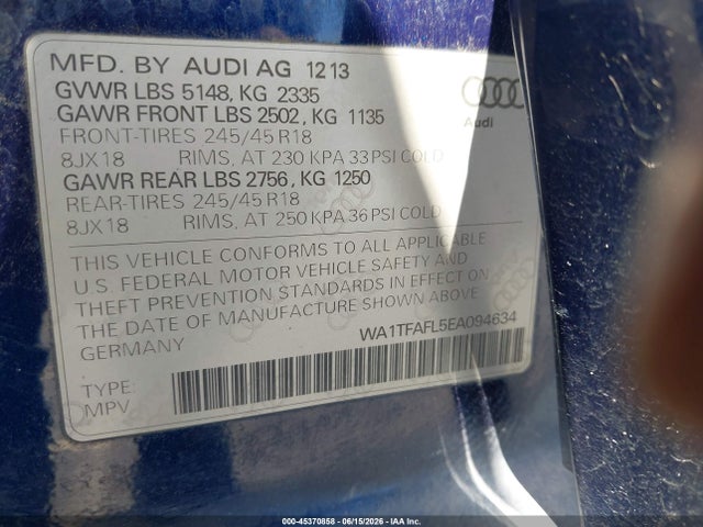 Продажа на аукционе авто 2014 Audi Allroad 2.0t Premium, vin: WA1TFAFL5EA094634, номер лота: 45370858