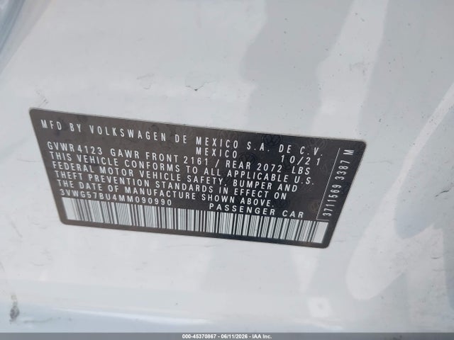 3VWG57BU4MM090990 Volkswagen Jetta 1.4t Sel Premium