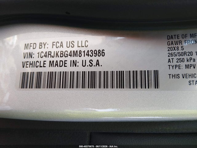 1C4RJKBG4M8143986 Jeep Grand Cherokee L Limited 4x4