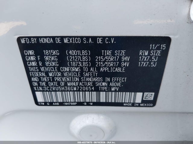 3CZRU5H36GM720654 Honda HR-V LX