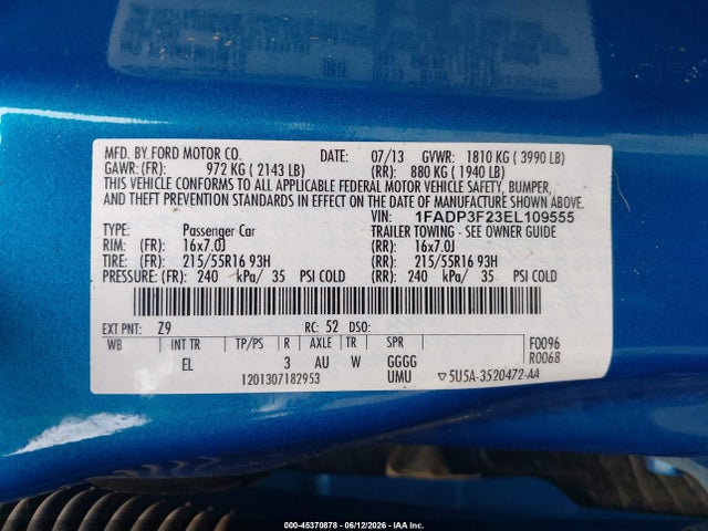 Aukcja sprzedaży 2014 Ford Focus Se, vin: 1FADP3F23EL109555, numer aukcji: 45370878