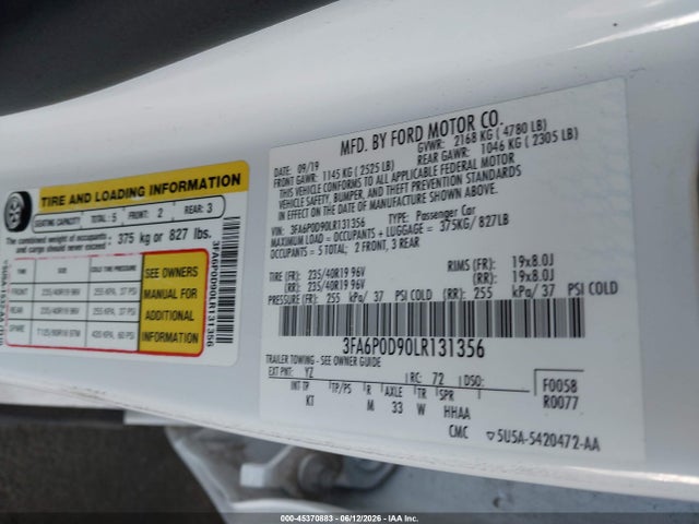 Ford Fusion Titanium 2020 3FA6P0D90LR131356 Image 9