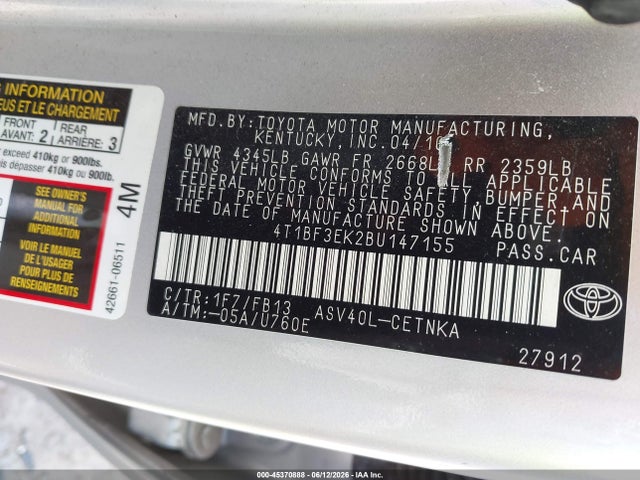 Aukcja sprzedaży 2011 Toyota Camry Le, vin: 4T1BF3EK2BU147155, numer aukcji: 45370888