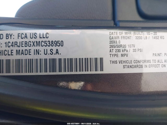 1C4RJEBGXMC538950 Jeep Grand Cherokee 80th Anniversary 4x2