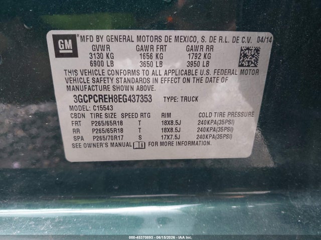 3GCPCREH8EG437353 Chevrolet Silverado 1500 Lt