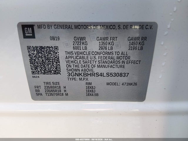 Aukcja sprzedaży 2020 Chevrolet Blazer Awd 2lt, vin: 3GNKBHRS4LS530837, numer aukcji: 45370908