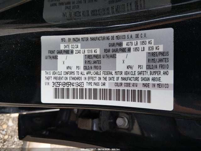 Aukcja sprzedaży 2024 Mazda Mazda3 2.5 S Select Sport, vin: 3MZBPABM6RM418483, numer aukcji: 45370917