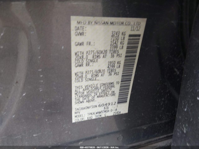 Продаж на аукціоні авто 2013 Nissan Armada Platinum, vin: 5N1BA0NF5DN604912, номер лоту: 45370928