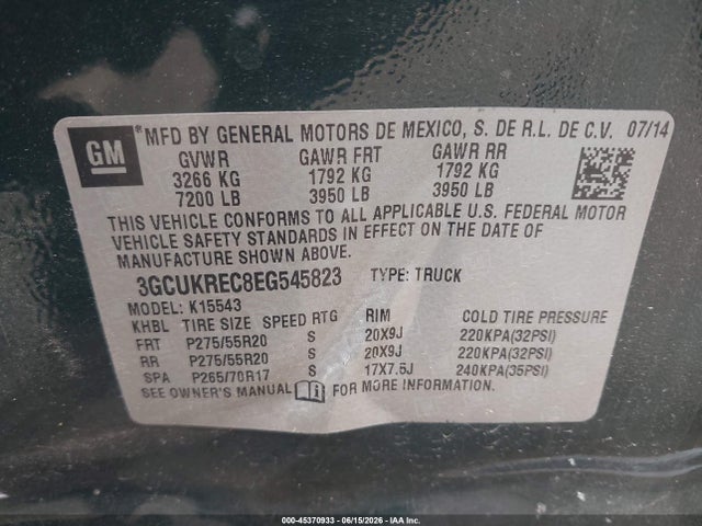 Продажа на аукционе авто 2014 Chevrolet Silverado 1500 1lt, vin: 3GCUKREC8EG545823, номер лота: 45370933