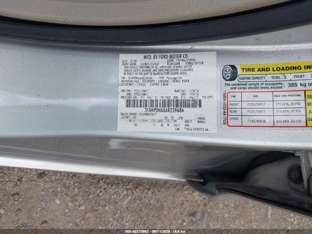 45370962 :رقم المزاد ، 3FAHP0HAXAR239686 vin ، 2010 Ford Fusion Se مزاد بيع