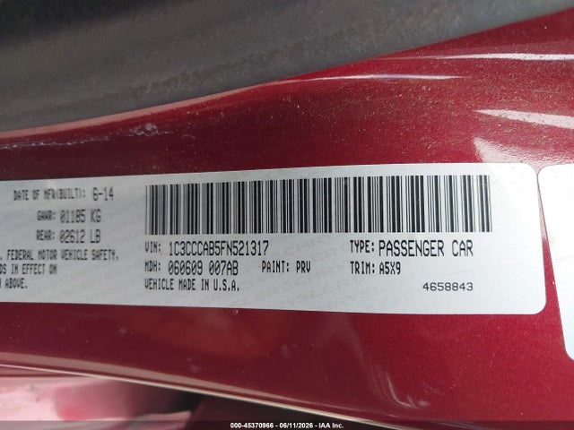 2015 Chrysler 200 Limited მანქანა იყიდება აუქციონზე, vin: 1C3CCCAB5FN521317, აუქციონის ნომერი: 45370966