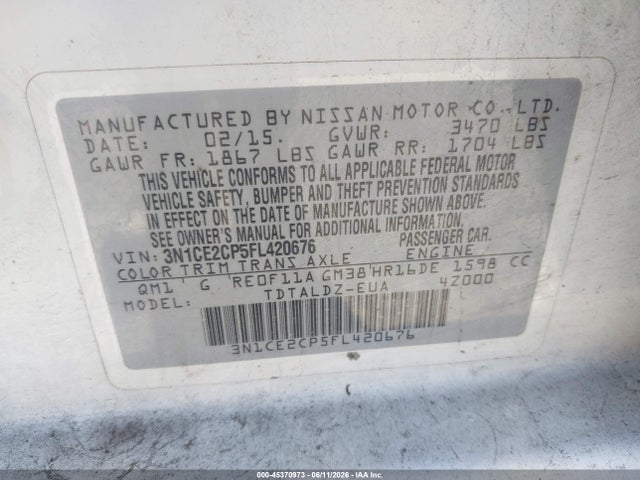 Aukcja sprzedaży 2015 Nissan Versa Note S (sr)/s Plus/sl/sr/sv, vin: 3N1CE2CP5FL420676, numer aukcji: 45370973