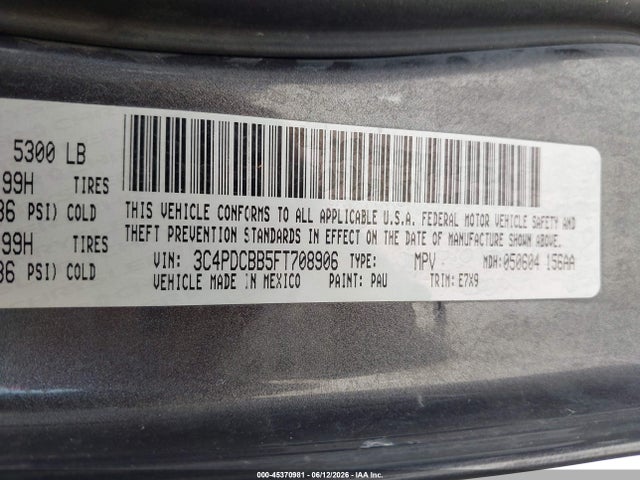 Продажа на аукционе авто 2015 Dodge Journey Sxt, vin: 3C4PDCBB5FT708906, номер лота: 45370981