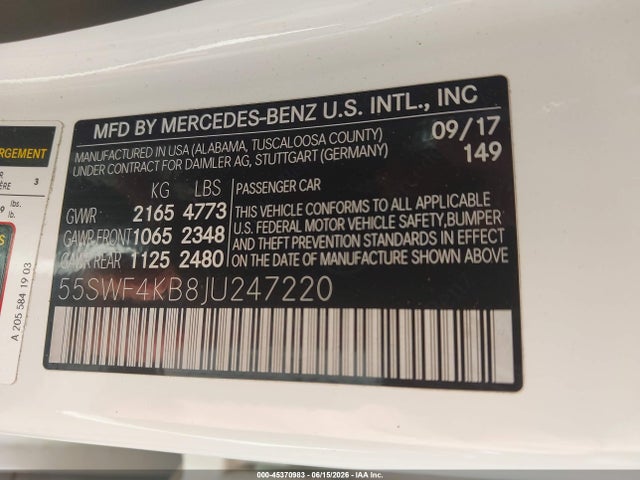Auction sale of the 2018 Mercedes-benz C 300 4matic, vin: 55SWF4KB8JU247220, lot number: 45370983