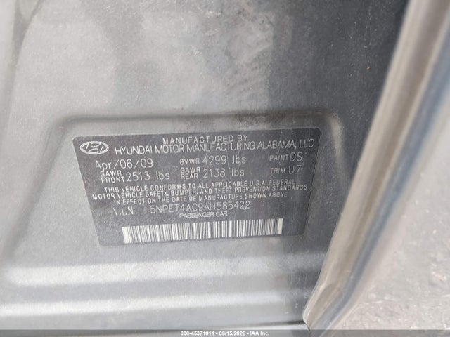 45371011 :رقم المزاد ، 5NPET4AC9AH585422 vin ، 2010 Hyundai Sonata Gls مزاد بيع