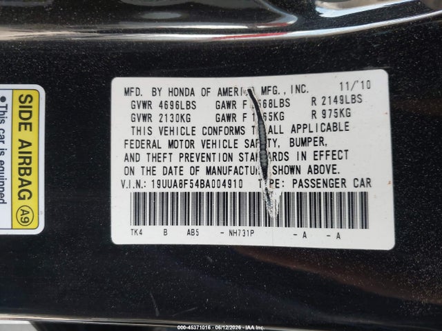 Aukcja sprzedaży 2011 Acura Tl 3.5, vin: 19UUA8F54BA004910, numer aukcji: 45371016