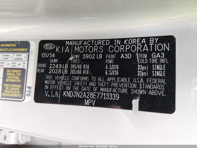 Aukcja sprzedaży 2014 Kia Soul, vin: KNDJN2A28E7713339, numer aukcji: 45371025