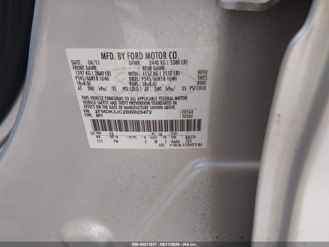 Aukcja sprzedaży 2011 Ford Edge Sel, vin: 2FMDK3JC2BBB25472, numer aukcji: 45371037
