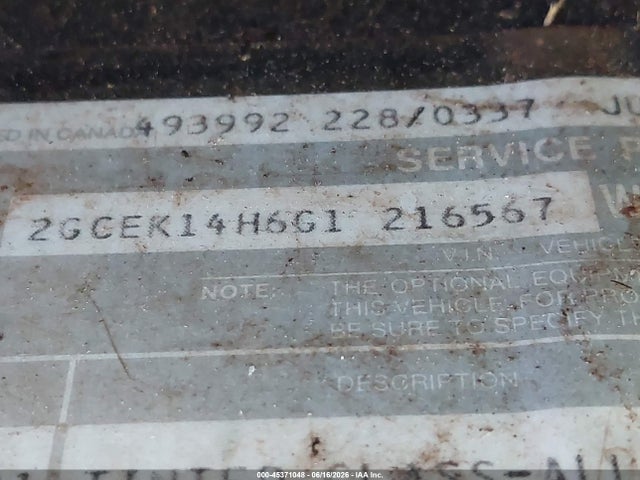 45371048 :رقم المزاد ، 2GCEK14H6G1216567 vin ، 1986 Chevrolet K10 مزاد بيع