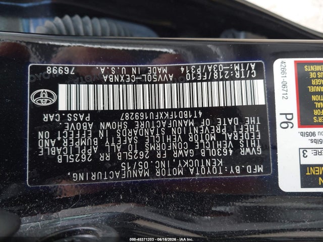 4T1BD1FKXFU169287 Toyota Camry Hybrid Le