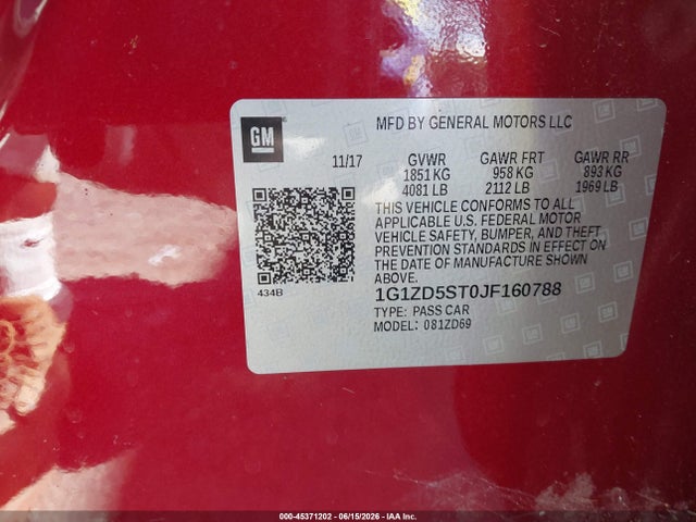 Продаж на аукціоні авто 2018 Chevrolet Malibu Lt, vin: 1G1ZD5ST0JF160788, номер лоту: 45371202