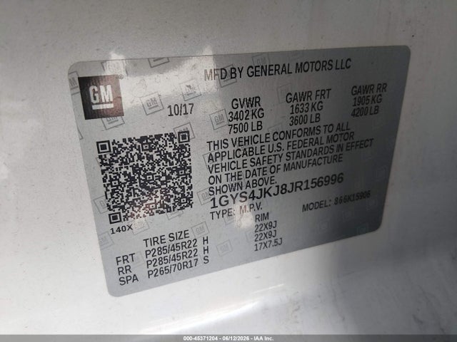 1GYS4JKJ8JR156996 Cadillac Escalade Esv Premium Luxury