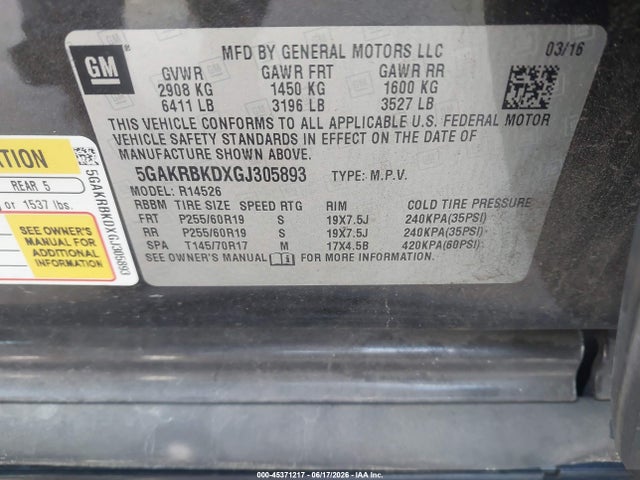 Продаж на аукціоні авто 2016 Buick Enclave Leather, vin: 5GAKRBKDXGJ305893, номер лоту: 45371217